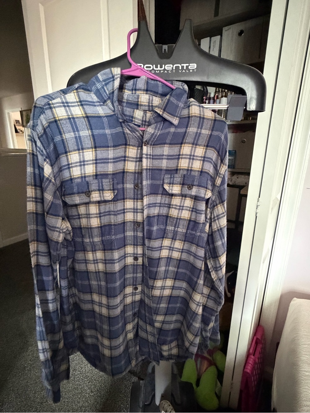 George Blue and White Plaid Button-Up Shirt
